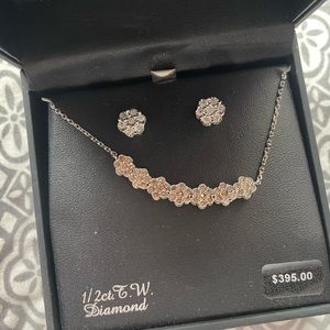 Sterling silver 1/2 CTTW Diamond Necklace and Earrings